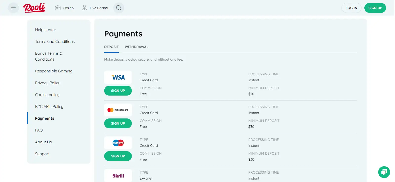 Rooli Casino Payment Methods Australia – AUD Deposits, Cards and Crypto